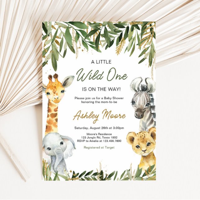 En liten Vild en Safari Baby Shower Inbjudningar (Greenery Safari Baby Shower Invitation)