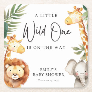 En liten Vild en Safari Baby Shower Underlägg Papper Kvadrat