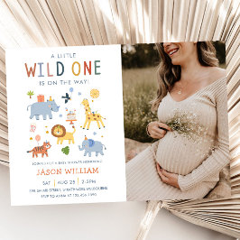 En liten vild en Safari Djur Baby Shower Foto Inbjudningar