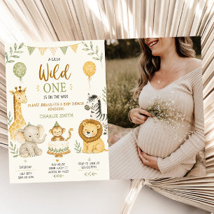 En liten vild en safari djur baby shower foto inbjudningar