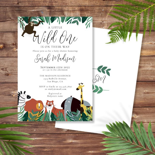 En liten Vild en safari-djursbabyskor Inbjudningar (A Little Wild One Safari Animals Baby Shower Invitation)