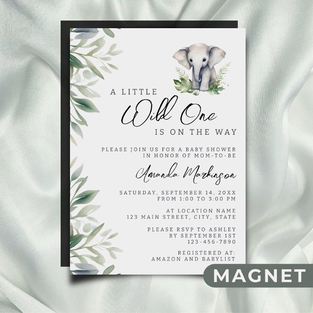 En liten Vild en Safari Elephant Baby Shower Magnetisk Inbjudningskort (Skapare uppladdad)