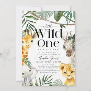 En liten Vild en Safari Jungle Animal Baby Shower Inbjudningar