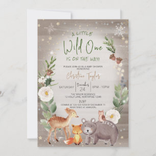 En liten Vild en, Vinter Animals Baby Shower Inbjudningar