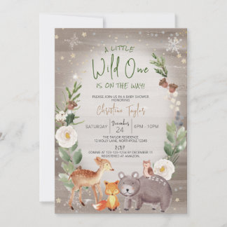 En liten Vild en, Vinter Animals Baby Shower Inbjudningar