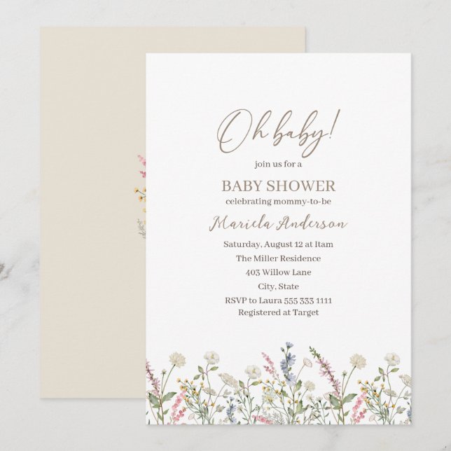 En liten vildblomma är på väg att bli babyskare inbjudningar (Fram/baksida)