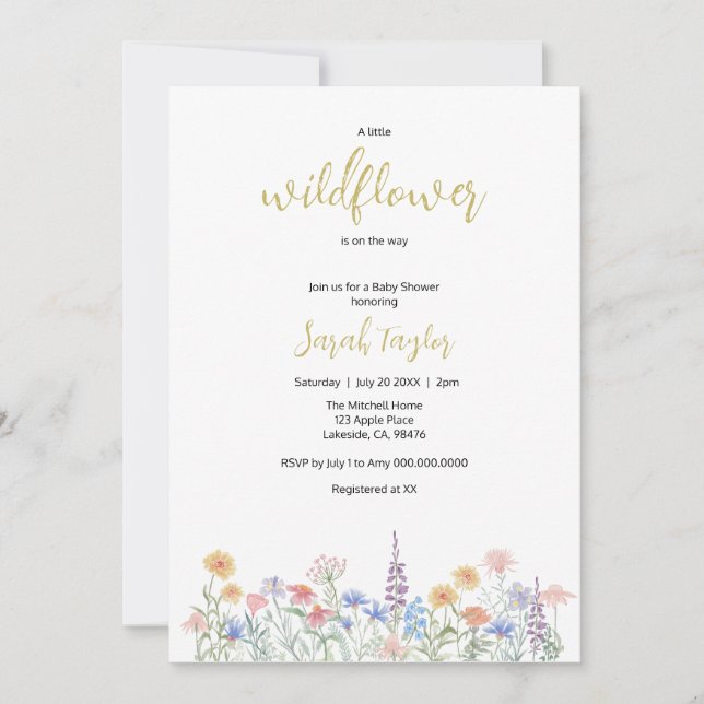 En liten vildblomma Baby Shower-inbjudan Inbjudningar (Framsida)