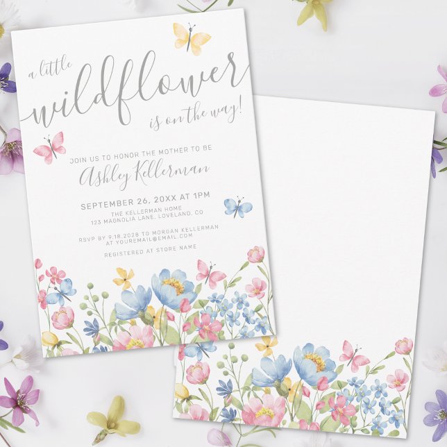 En liten vildblomma Baby Shower Inbjudningar (A Little Wildflower Baby Shower Invitation)