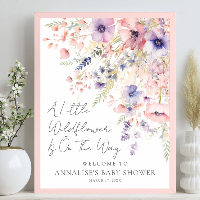 En liten vildblomma Blommig babyfirande välkommen Poster (A Little Wildflower Floral Baby Shower Welcome Poster)