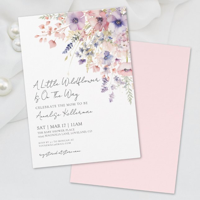 En liten vildblomma blommig flicka baby shower inbjudningar (A Little Wildflower Floral Girl Baby Shower Invitation)