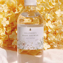 En liten vildblomma Boho Bihunge Bebisbyte Vattenflaskor Etikett