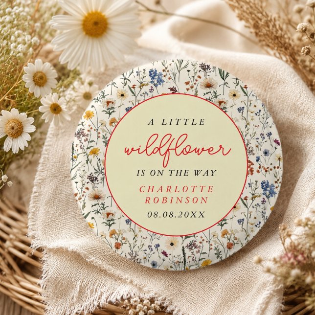 En liten vildblomma flicka baby shower knapp (A Little Wildflower Girl Baby Shower Button)