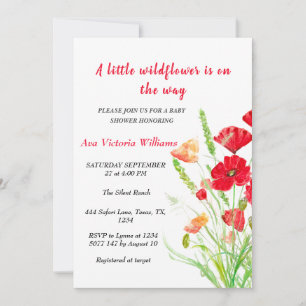En liten vildblomma flicka baby shower vallmo inbjudningar