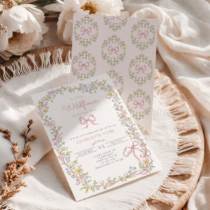 En liten vildblomma rosa båge ram Baby Shower Inbjudningar