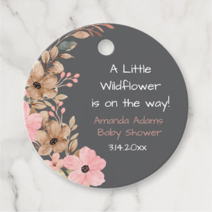 En liten vildblomma rosa flicka baby shower gåvor etiketter