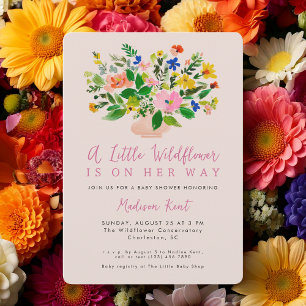 En liten vildblomma Rosa flicka baby shower Inbjudningar