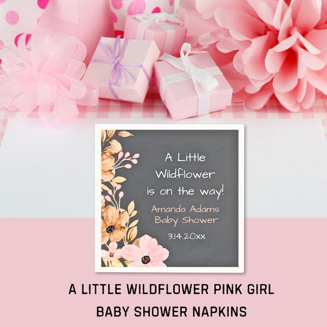 En liten vildblomma rosa flicka baby shower pappersservett (A Little Wildflower Pink Girl Baby Shower Napkins)