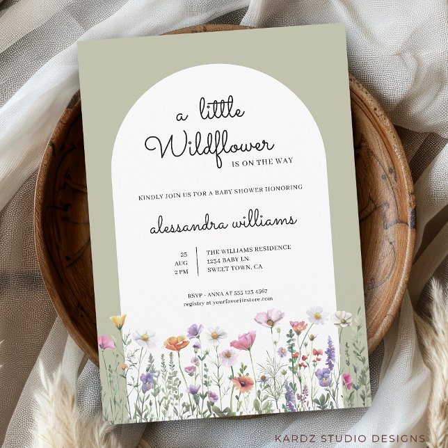 En liten vildblomma Salvia Grön Baby Shower Inbjudningar (Front of the invitation shown in 5x7-inch. Choose size, paper, and corner style.
)