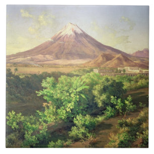 En liten vulkan i mexicansk bygd, 1887 (olja kakelplatta