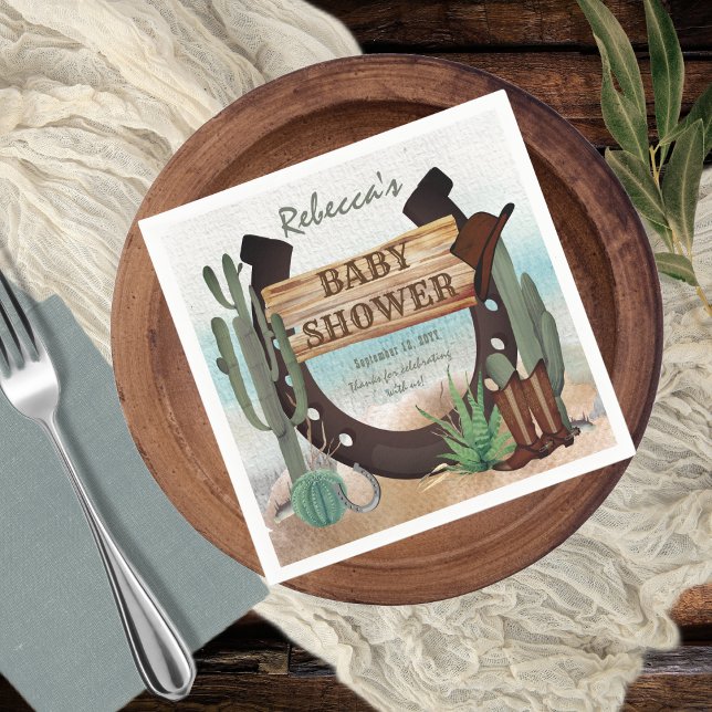 En liten Western pojke, babykläder, Napkins Pappersservett (A Little Cowboy Rustic Western Boy Baby Shower Paper Party Napkins)
