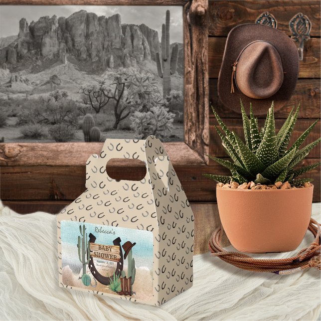 En liten Western pojke, babystövel Presentaskar (Rustic Western Boy Baby Shower Rectangular Favor Box -- "A Little Cowboy Is On His Way" Collection)