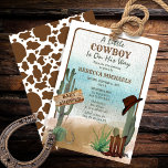 En liten Western pojkvän, babyskabinbjudan Inbjudningar<br><div class="desc">"En liten Cowboy är på väg" och vi vet att du är så upphetsad! Fira att Mamma (eller föräldrar) ska vara i rustik western kompoke stil med den här babyskabilden. Med en vattenfärgad sandbas med en ad cacti, en hästskop, botar och cowboyhatt tillsammans med en rustik träskylt som meddelar "Baby...</div>