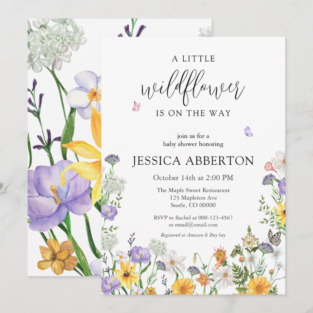 En liten Wildblomblå Rosa Neutralt Baby Shower Inbjudningar (Fram/baksida)