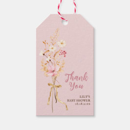 En liten WildblomBoho Baby Shower Tack Presentetikett