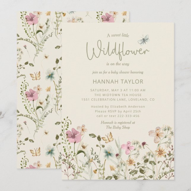 En liten WildblomBoho Girl Baby Shower Inbjudningar (Fram/baksida)