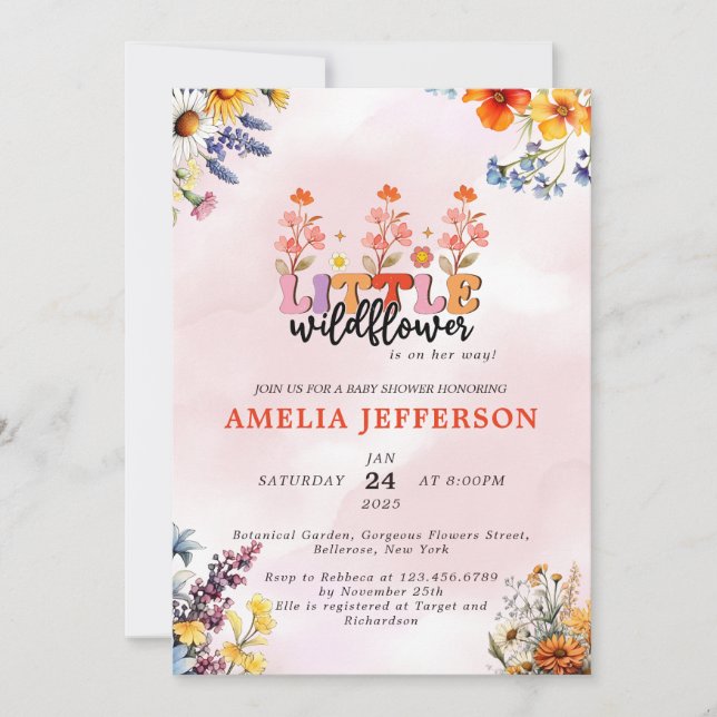 En liten WildblomBoho Nature Girl Baby Shower Inbjudningar (Framsida)