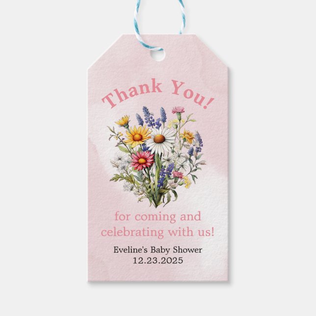 En liten WildblomBoho Nature Girl Baby Shower Presentetikett (Framsidan)