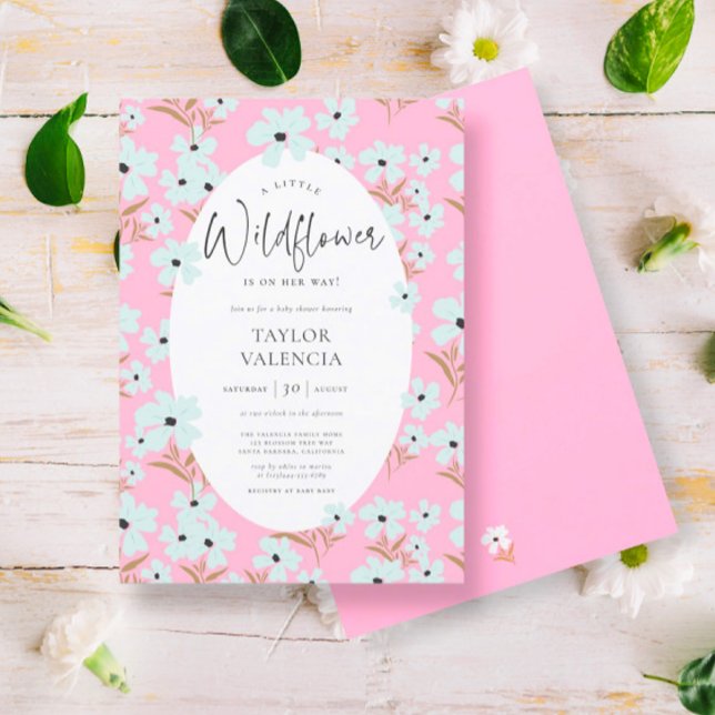 En liten WildblomBoho Rosa Girl Baby Shower Inbjudningar (Skapare uppladdad)