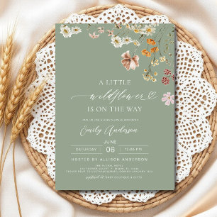 En liten WildblomBoho Sage Grönt Baby Shower Inbjudningar
