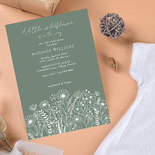 En liten WildblomBoho Sage Grönt Baby Shower Inbjudningar