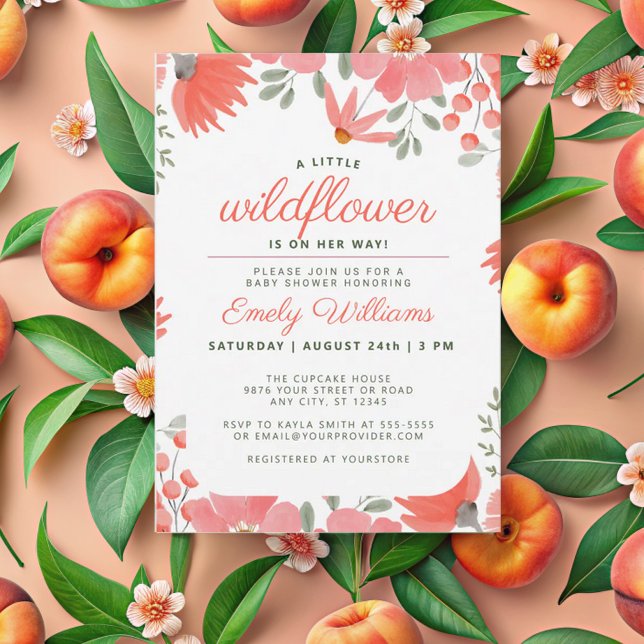 En liten Wildblomflicka Peach Baby Shower Inbjudningar (Skapare uppladdad)