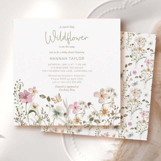 En liten Wildblomflicka, sommarbabystövel Inbjudningar (Skapare uppladdad)