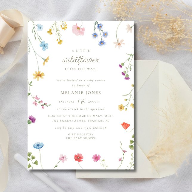 En liten WildblomGirl Boho Baby Shower Inbjudningar (A Little Wildflower Girl Boho Baby Shower Invitation)