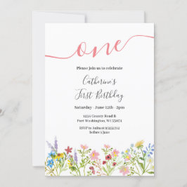 En liten Wildblomma 1:a födelsedagsinbjudan Inbjudningar