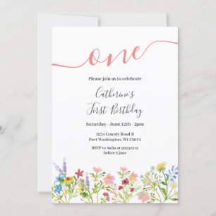 En liten Wildblomma 1:a födelsedagsinbjudan Inbjudningar