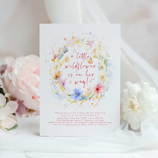 En liten Wildblomma är på väg att bli babyskor Inbjudningar (A Little Wildflower Baby Shower Invitation)