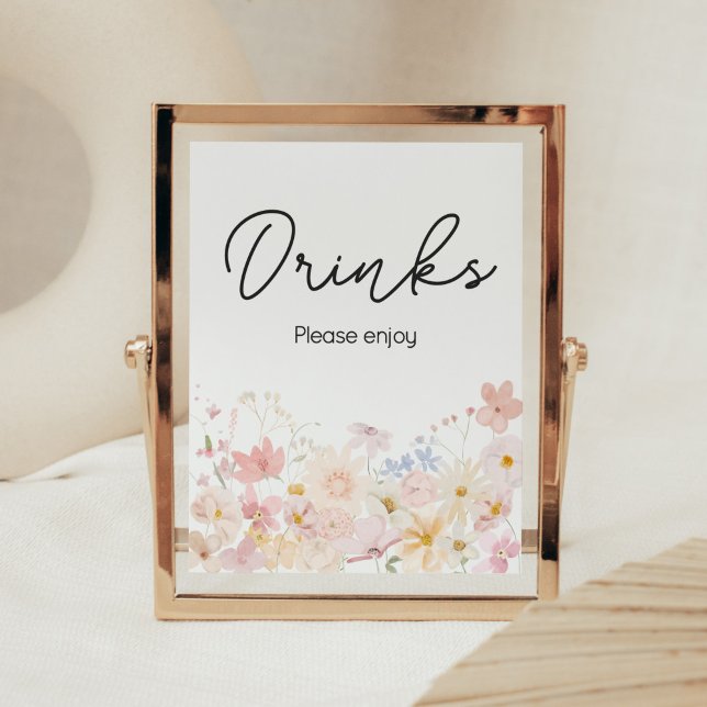 En liten Wildblomma är på väg att dricka Poster (Floral Little Wildflower Is On The Way Baby Shower Drinks Sign)