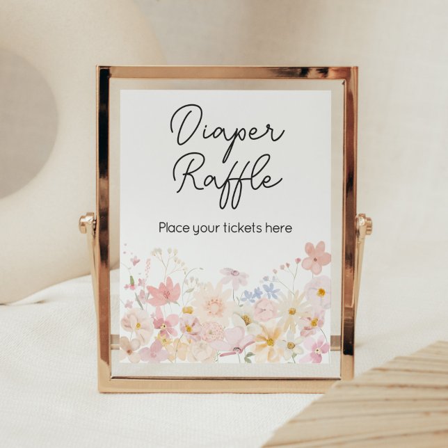 En liten Wildblomma är på väg att förblöda Raffle Poster (Floral Little Wildflower Is On The Way Baby Shower Diaper Raffle Sign)