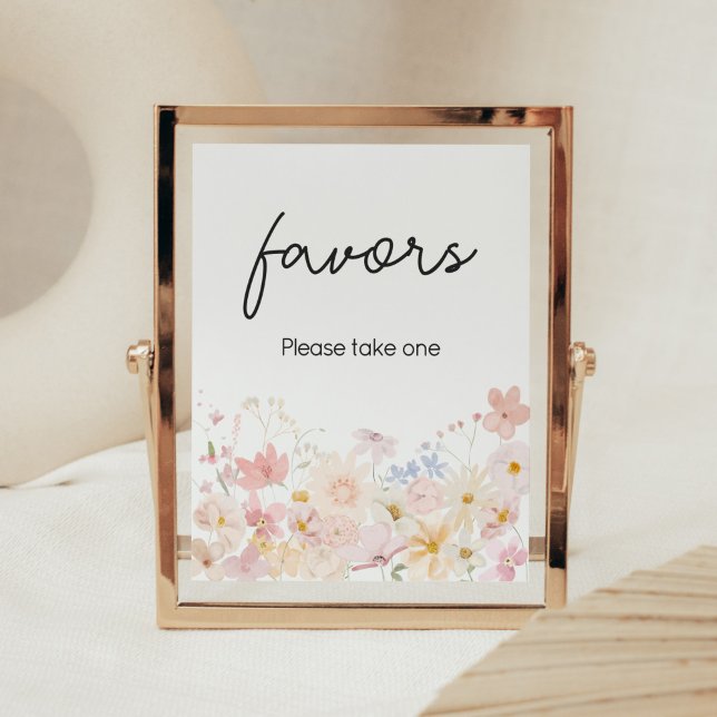 En liten Wildblomma är på väg att gynna Poster (Floral Little Wildflower Is On The Way Baby Shower Favors Sign)