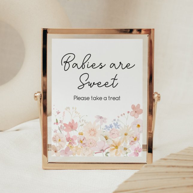 En liten Wildblomma är på väg att Spädbarn är söta Poster (Floral Little Wildflower Is On The Way Baby Shower Babies are Sweet Sign)