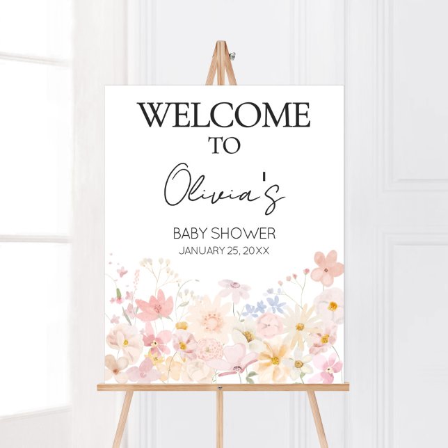 En liten Wildblomma är på väg att välkomnas Poster (Floral Little Wildflower Is On The Way Baby Shower Welcome Sign)