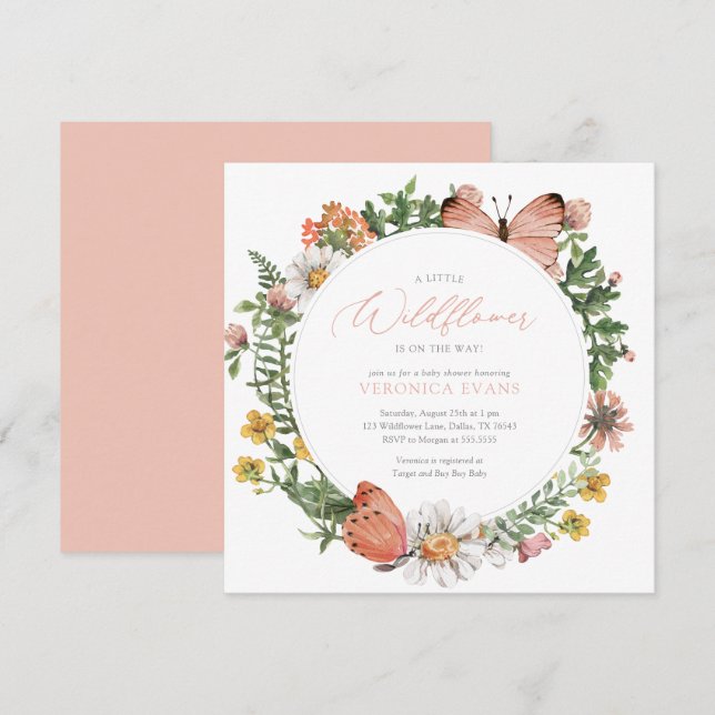 En liten Wildblomma är på Way Girl Baby Shower Inbjudningar (Fram/baksida)