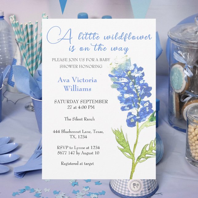 En liten Wildblomma Baby Shower Blue Flower Inbjudningar (Skapare uppladdad)