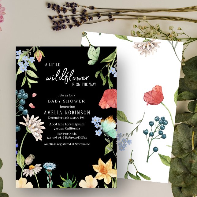 En liten Wildblomma Baby Shower Blue Inbjudningar (Skapare uppladdad)