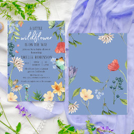 En liten Wildblomma Baby Shower Blue Inbjudningar