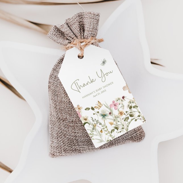 En liten Wildblomma Baby Shower-favorit Presentetikett (wildflower baby shower favor tag
)